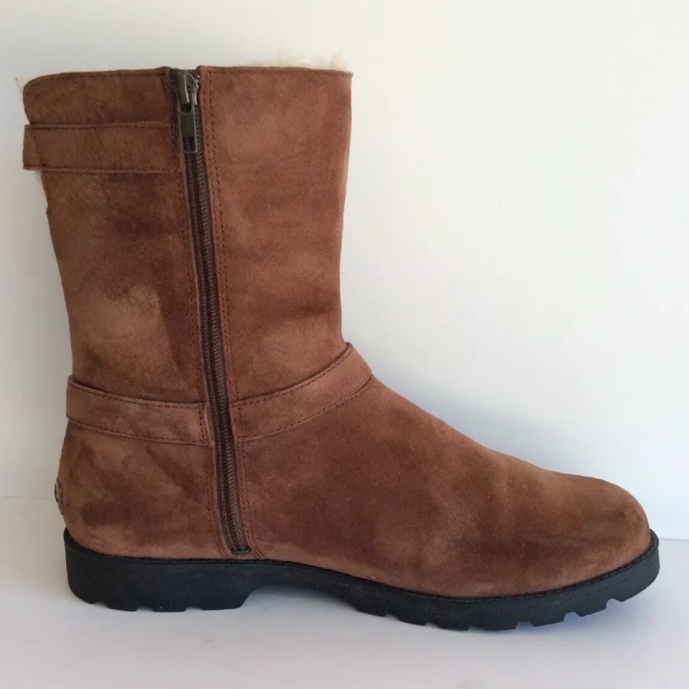 UGG Grandle 11 Brown Suede Moto Engineer Boot Eng - Picture 3 of 8